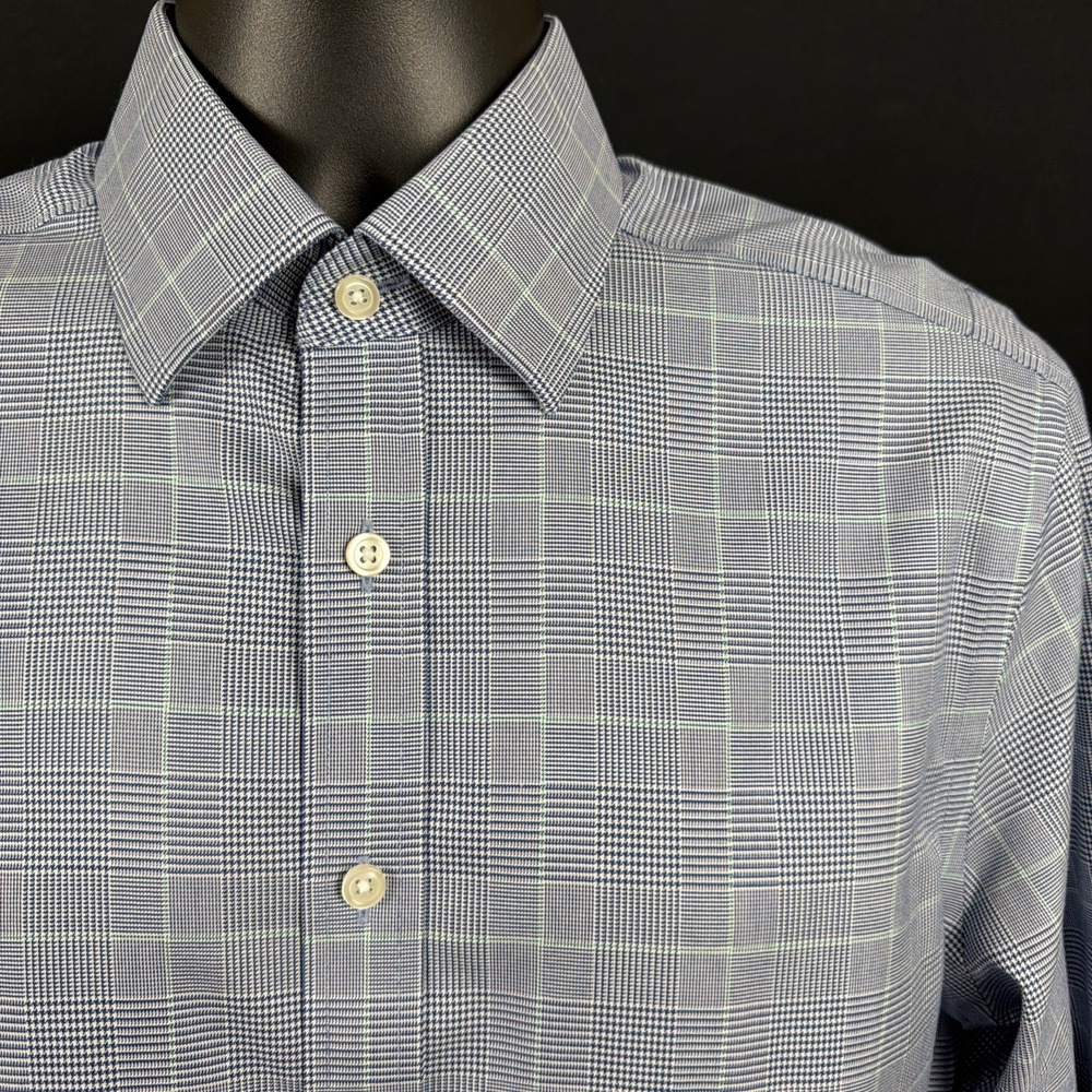 Charles Tyrwhitt Men 15.5/33 Blue Plaid Slim Fit Non Iron French Cuff Dress